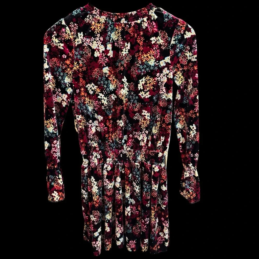 Ella Moss Floral Velvet Mini Dress Long Sleeves Smocked Waist Girls Size 14 #073
